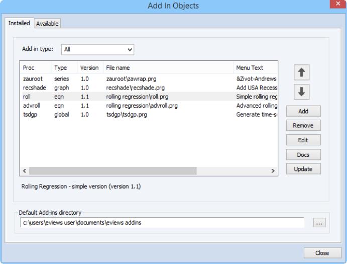 Eviews Help Managing Add Ins