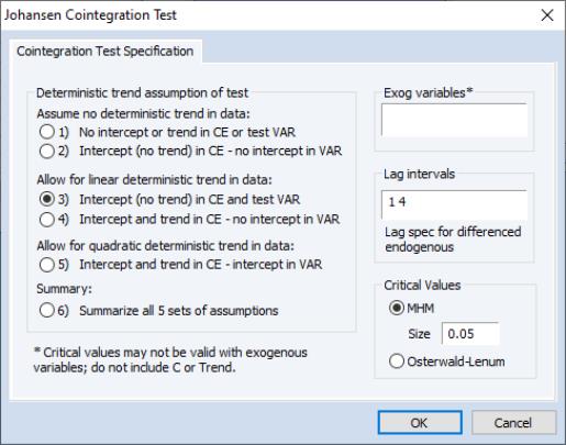 Eviews Help Johansen Cointegration Test