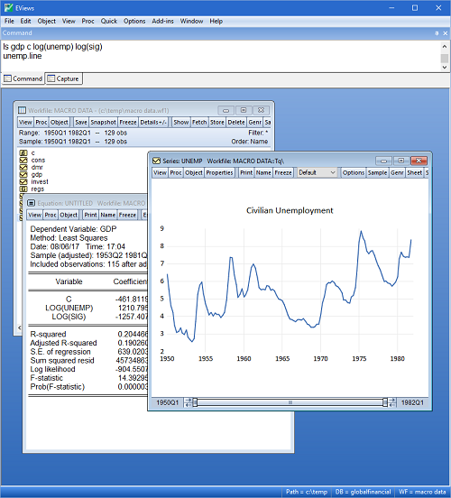 All EViews features are available via the command line.