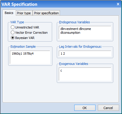 Bayesian VAR Specification