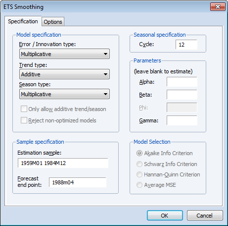 ETS Smoothing Specification