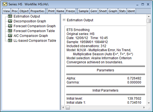 ETS Smoothing Output