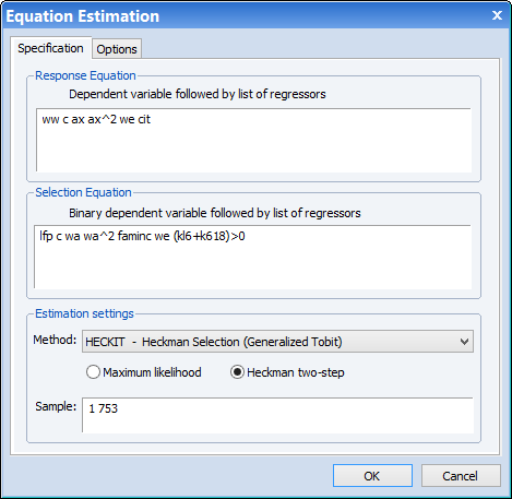 Heckman Selection Two Step Estimation