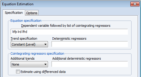 Panel Cointegration FMOLS Specification